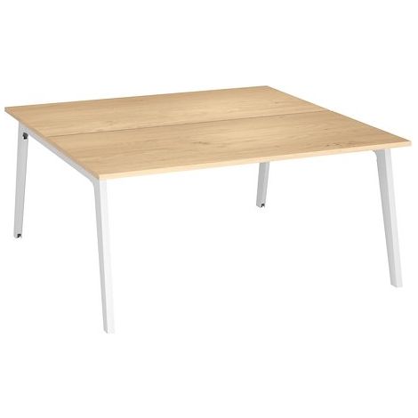 Pôle de 2 bureaux Exprim chêne clair + goulotte L 160 cm - piètement blanc - Maxiburo (1/4)