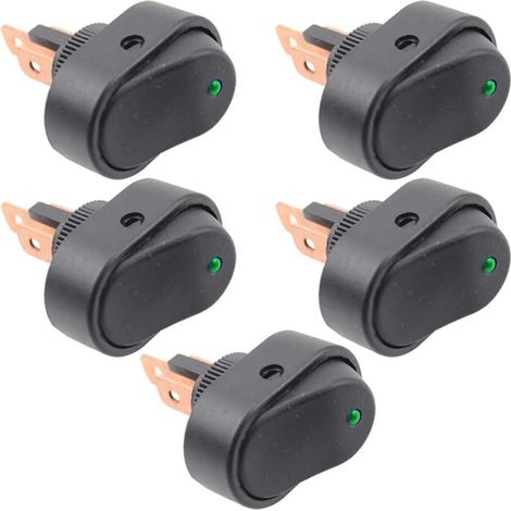 Lot de 5 interrupteurs à bascule étanches à LED 12 V 30 A SPST à 3 broches marche/arrêt pour voiture, bateau, LED verte marine (1/3)