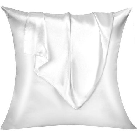 Lot de 2 Taies d'oreiller Satin, Similaires à la Soie, Infroissables, Satinées Housse d'oreiller Douces Prend Soin de Votre Peau et Antichute de Cheveux (Blanc, 80 x 80 cm) (1/5)