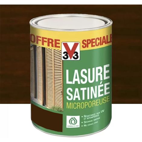 V33 – Lasure satinée microporeuse 3 L – Chêne foncé – Protection UV et intempéries – Finition élégante pour boiseries extérieures (1/2)