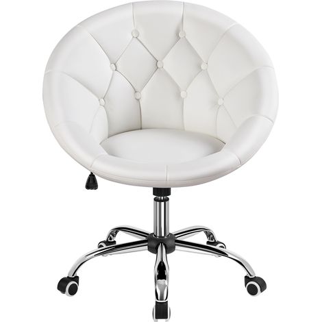 Homevive Silla de Oficina Acolchada de Piel Sintética Sillón Reclinable con Ruedas Giratorias para Oficina Estudio Despacho Silla Blanca