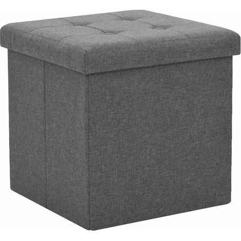vidaXL Taburetes almacenaje plegables 2 uds lino sintético gris oscuro (1/2)