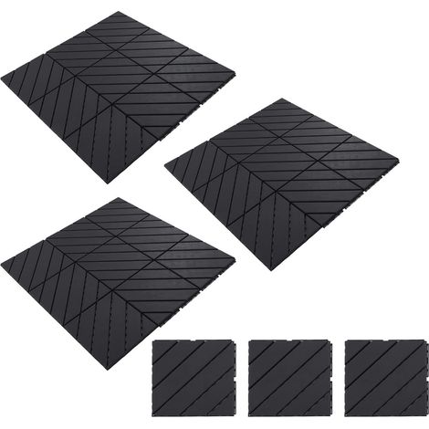 30 Pièces Dalle de Sol Extérieure Plastique Emboîtable Imperméable Haute Résistance Antidérapante Silencieuse Terrasse PVC Gris Foncé (1/5)