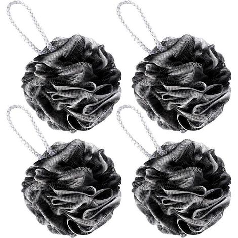 4 Pièces Fleurs de Douche,Éponge Fleur de Bain,Eponge de Douche (Noir) Fleur de Douche Lavable,Eponge Douche Corps pour Femmes (1/5)