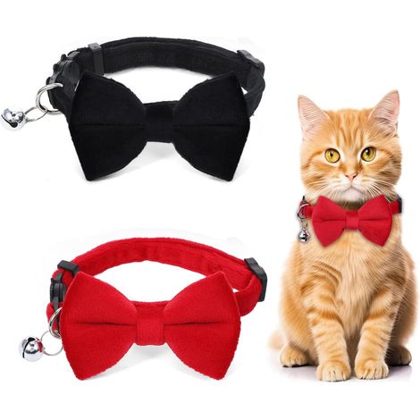 Paquete de 2 collares para gatos con cascabel y lazo de terciopelo - Accesorios extraíbles para gatos (1/5)