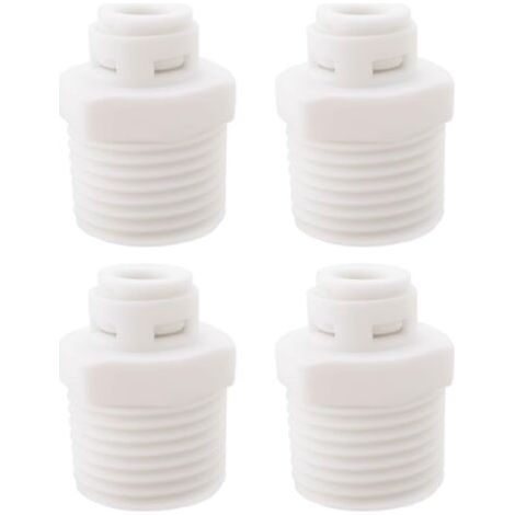 Lot de 4 Connecteurs de Filetage Externe 1/2" Vers 1/4" en Plastique à Tête Droite Rapide pour Filtre à Eau à Osmose Inverse Blanc (1/5)