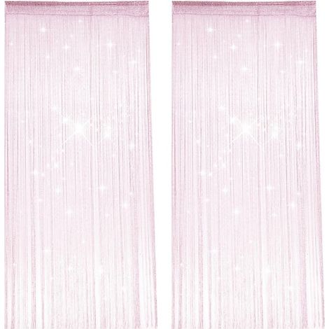 Tenda a fili in 2 pezzi, 100 x 200 cm, con paillettes, rosa, anti-mosche, tenda con perline (1/5)