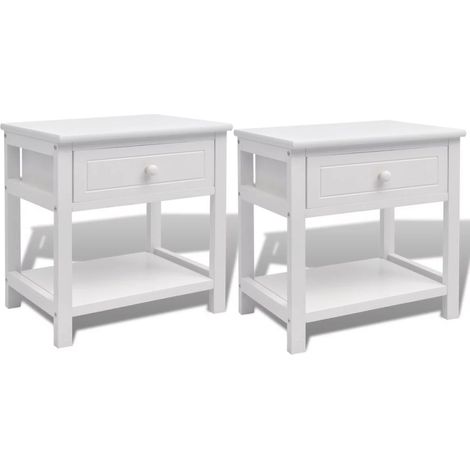 Table de nuit chevet commode armoire meuble chambre 2 pcs bois blanc (1/5)