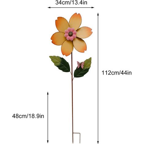 [Windmühle] [Mano] [Rotierende Sonnenblume] [Solar & Dekorativ] Dekorative Gartenwindmühle mit Erdspieß, rostfreies Eisen, 100 cm, mehrfarbig (6 Farben), 800 g, 2 Stück