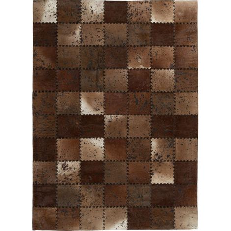 Tapis Patchwork en Cuir Fait Main "Voila" Marron 200 x 290 cm (1/4)