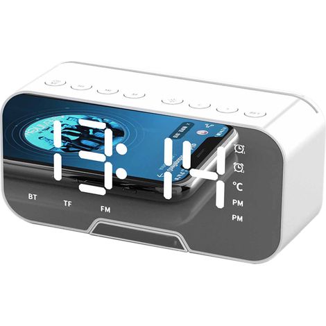 Enceinte Bluetooth sans fil miroir radio FM haut-parleur carte innovant réveil cadeau étudiant blanc (1/5)
