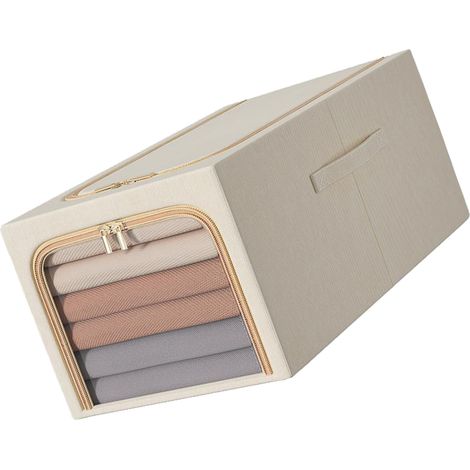 Kleideraufbewahrungstasche 50L, Aufbewahrungsbox fürs Schlafzimmer mit Metallrahmen und Griff, 47x35x30cm, Beige (1/5)