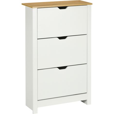 Zapatero abatible de 3 compartimentos para 18 pares, blanco y natural, 72 x 26 x 112 cm, HOMVRA (1/5)