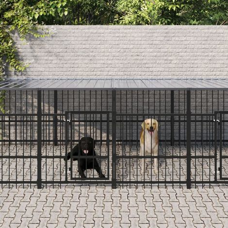 Chenil d'extérieur avec toit pour chiens Acier 11,26 m²