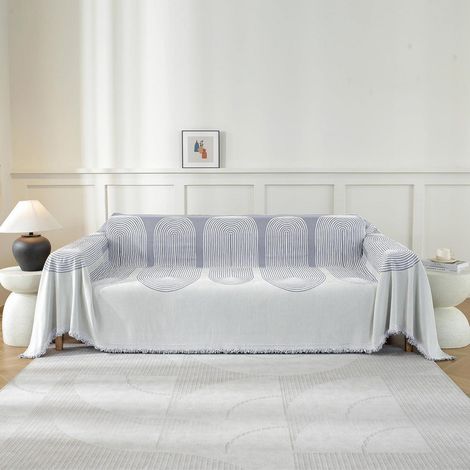 Jeté de canapé 2 places 180x280cm Chenille Gris Clair avec Pompons (1/5)