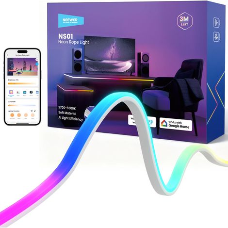 Bande LED 3m, éclairage Frontal, Ruban Néon RGB Intelligent Sécable avec AI, Contrôle par App, Changement de Couleur, pour Chambre, Studio, Maison, NS01 (1/5)