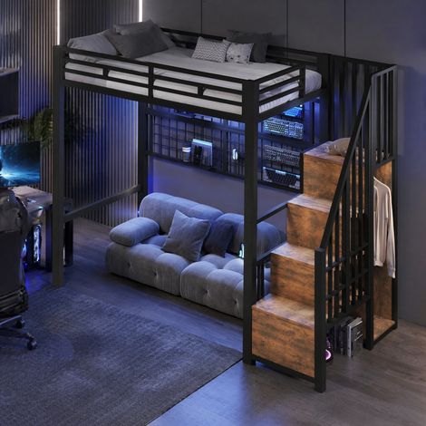 Letto a soppalco 90x200 con armadio in metallo OKMYHOME (1/5)