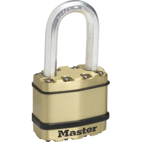 MASTER LOCK Cadenas Haute Sécurité [A Clé] [Acier Laminé + Finition Laiton] [Extérieur] [Anse M] M1BEURDLF - Idéal pour les remises, les garages, les clôtures et les portails