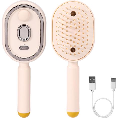 Brosse à Cheveux Vapeur Électrique, Peigne Démêlant Rechargeable Brosse à Cheveux Rechargeable Vapeur Massage Coussin D’air Démêle Nœuds Anti-Frisottis Statique Brillance Quotidien (Beige) (1/5)
