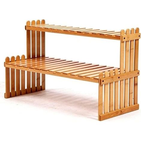 Étagère en bois à 2 niveaux pour pot de fleurs de bureau et présentoir pour économiser de l'espace - Étagère échelle en bois pour pots de fleurs pour plantes grasses, herbes, cosmétiques (1/5)