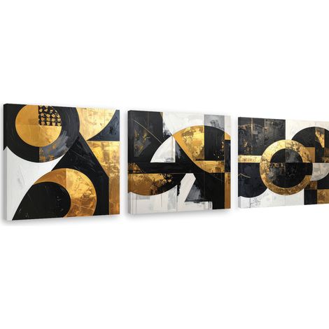 Set de tableaux sur toile Abstraction géométrique dorée 3 x 30x30 (1/4)
