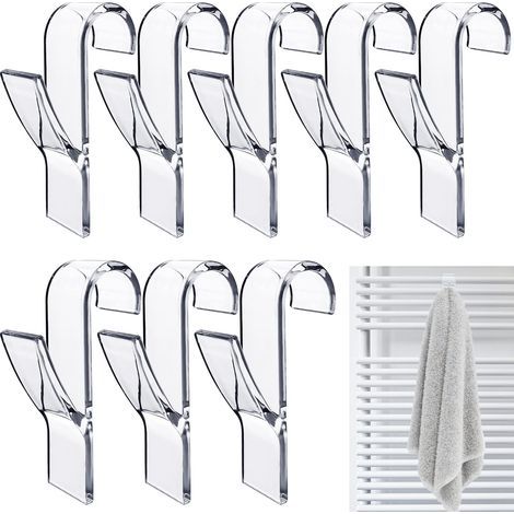 8 Pcs Crochet Radiateur Rond, Crochet à serviettes Blanc, Crochet Serviette Salle De Bain, Crochet Radiateur Seche Serviette, Patere Seche Serviette,Tous Les Radiateurs Standards (Transparente) (1/5)