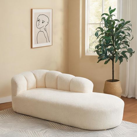 Fauteuil relax en tissu beige avec dossier ondulé en chenille (1/5)