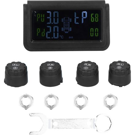 Système de surveillance de pression des pneus solaire avec 4 capteurs, affichage sonore d’alerte TPMS (1/5)