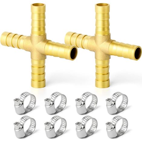 8 Pièces 6mm pouce en laiton tuyau Barb Set, 90 degrés L angle droit coude, forme de Y d'air Barb, Tee carburant/AIR/eau/huile/gaz/WOG 4 Voie 8mm (1/5)