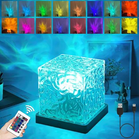 Lampe d'ambiance cubique à ondulation d'eau LED RGB 16 couleurs, rechargeable, commande tactile et télécommande, veilleuse décorative pour chambre, salon et soirée (1/3)
