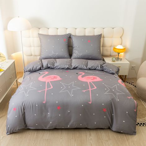 Linge de lit en coton 140x200, motif flamant rose (1/5)