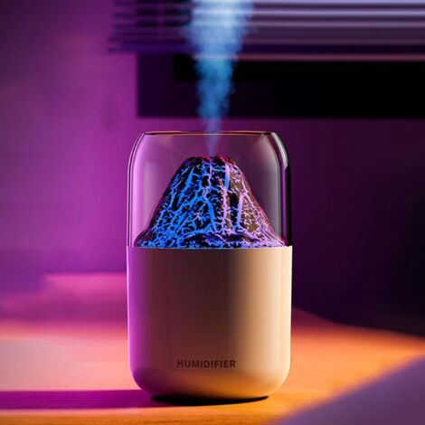 Humidificateur portable mini volcan, 300 ml, petit humidificateur à brume fraîche, humidificateur de bureau personnel USB - Ultra silencieux - blanc (1/5)