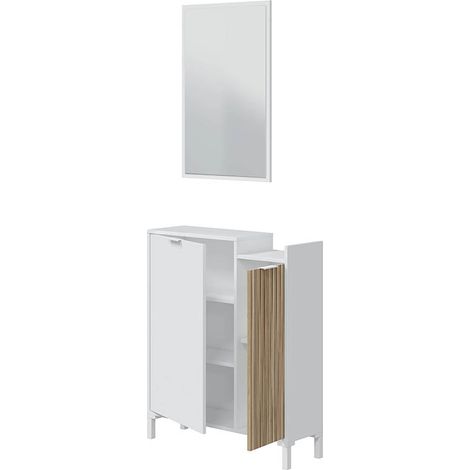 Mobile Da Ingresso Corridoio Con Specchio Set Casa Salvaspazio Entratina Con Ripiani Per Scarpe Chiavi Accessori In Legno Design Moderno Arredo Arredamento 91 x 77 x 24 Cm Bianco E Rovere (1/5)