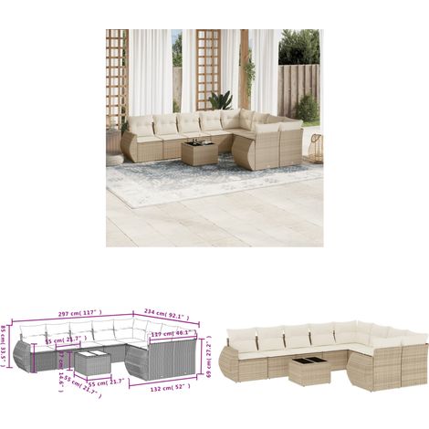 10-tlg. Garten-Sofagarnitur mit Kissen Beige Poly Rattan - Gartenmöbel Set - PE-Rattan Möbel - Outdoor Lounge - Esstisch - Gartenlounge - Home & Living (1/3)