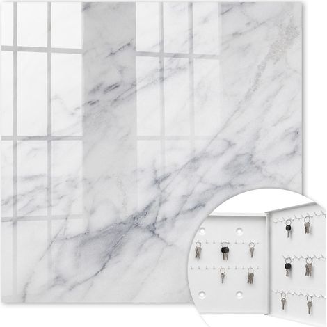 Armoire à clés - (30 cm x 30 cm) - Boîte à clés murale - Coffret de rangement pour clés - Couleur blanche - Ouverture vers la droite - Pour maison et bureau - Élégance du marbre