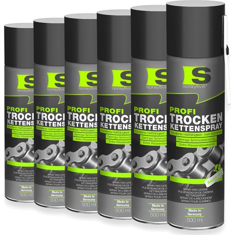 Spraytive 6x 500ml Profi Trockenkettenspray – Kettenspray mit PTFE, Kettenfett für Fahrrad, Motorrad & Maschinen (1/5)
