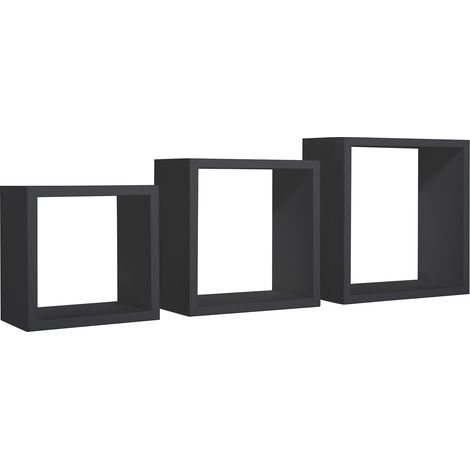 Set 3 Mensole da Parete Cubo in Fibra di Legno Incubo Nero (1/5)