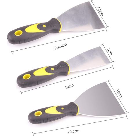 Lot de 3 - Lot Spatule Enduit - Spatule De Plâtrier Lame Inox - Jeu De Spatules En Acier Inoxydable Couteau À Enduire - Utilitaire Couteau À Mastic (1/5)