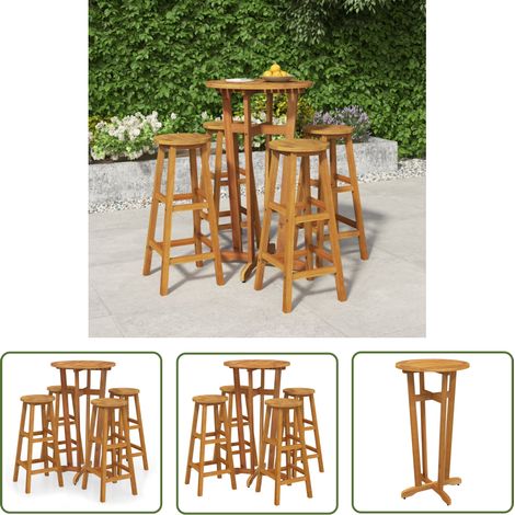 The Living Store Ensemble de bar de jardin 5 pcs bois d'acacia solide - Meubles De Jardin - Salon De Jardin - Set De Bar Extérieur - Acacia Massif - Table De Bar (1/5)