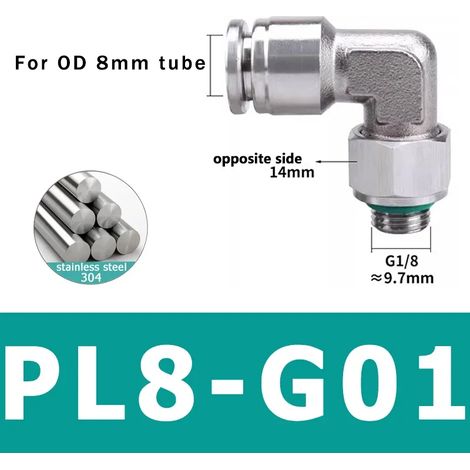 (PL8-G01 - Lot de 10) 10 raccords pneumatiques en acier inoxydable 304, connecteurs PL pour tubes d'air, raccords à dégagement rapide, diamètres 4 mm, 6 mm et 8 mm (1/5)