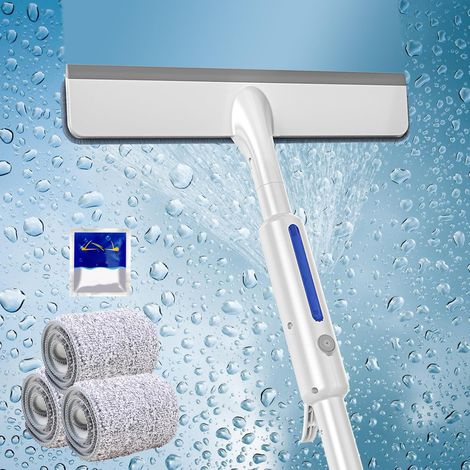 LEKEFETO 3-in-1 Fensterreiniger: Doppelseitiges Fensterreinigungsset für 30-cm-Fenster mit Sprühfunktion und Teleskopgriff