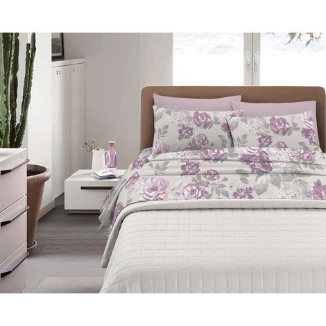 Completo Letto in Cotone Di Flanella Calda e Morbida Anti Pilling - Set Lenzuola Flanellato 3 Misure parure con Federe  Roses Pink - Singolo (1/3)