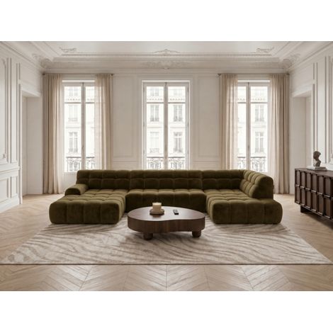 BOBOCHIC - Canapé panoramique avance-recule électrique ANDRE tissu texturé Angle droit Vert (1/5)
