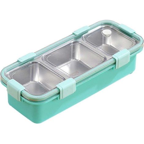 Boîte à lunch à 3 compartiments, boîte bento en acier inoxydable, récipient de conservation alimentaire portable pour enfants, boîte à goûter étanche B (1/5)