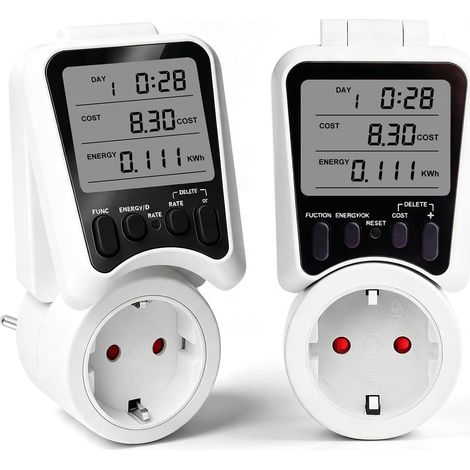 Lot de 2 compteurs électriques pour prise : compteur de consommation électrique rotatif à 135° avec grand LCD, prise européenne, compteur de coûts énergétiques, boutons physiques, prise de compteur (1/5)