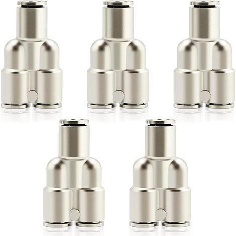 Cuivre nickelé 6mm od Raccords pneumatiques Push to Connect Tee Straight Union Connect PY-6 (Pack de 5) (1/4)