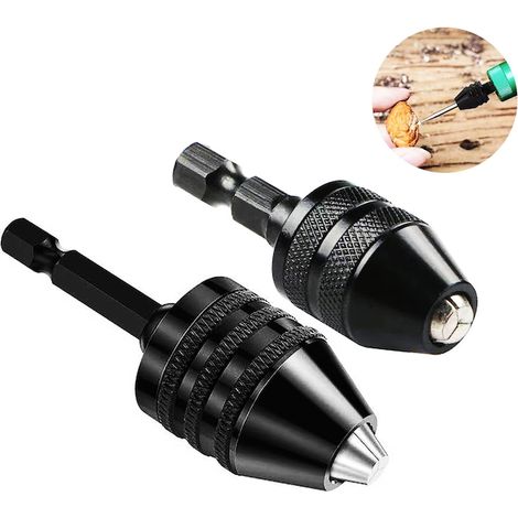 Set di 2 adattatori per mandrino autoserrante, gambo esagonale da 1/4", lega di alluminio, 0,3-3,6 mm/0,3-6,5 mm (1/5)