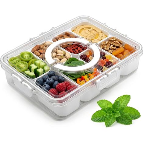 Kunststoff Snackbox auslaufsicher mit 8 Schalen und Deckel - 31 x 24 cm - Snack Transportbox luftdicht mit 8 Fächern
