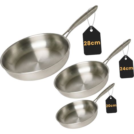 Venteo – Set de 3 poêles inox induction 20/24/28cm – Surface antiadhésive sans PFOA – Compatible tous feux – Durabilité et ergonomie optimales