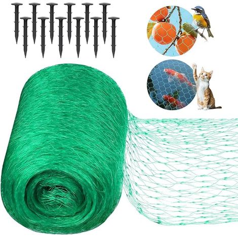 Filet Anti Oiseaux, 4x12m Vert Filets pour Jardin, Mailles de 20x20 mm Plante Filet de Protection avec Clous Plastique et Serre-Câbles, pour verger, Potager, étang à Poissons, Arbre Fruitier (1/5)